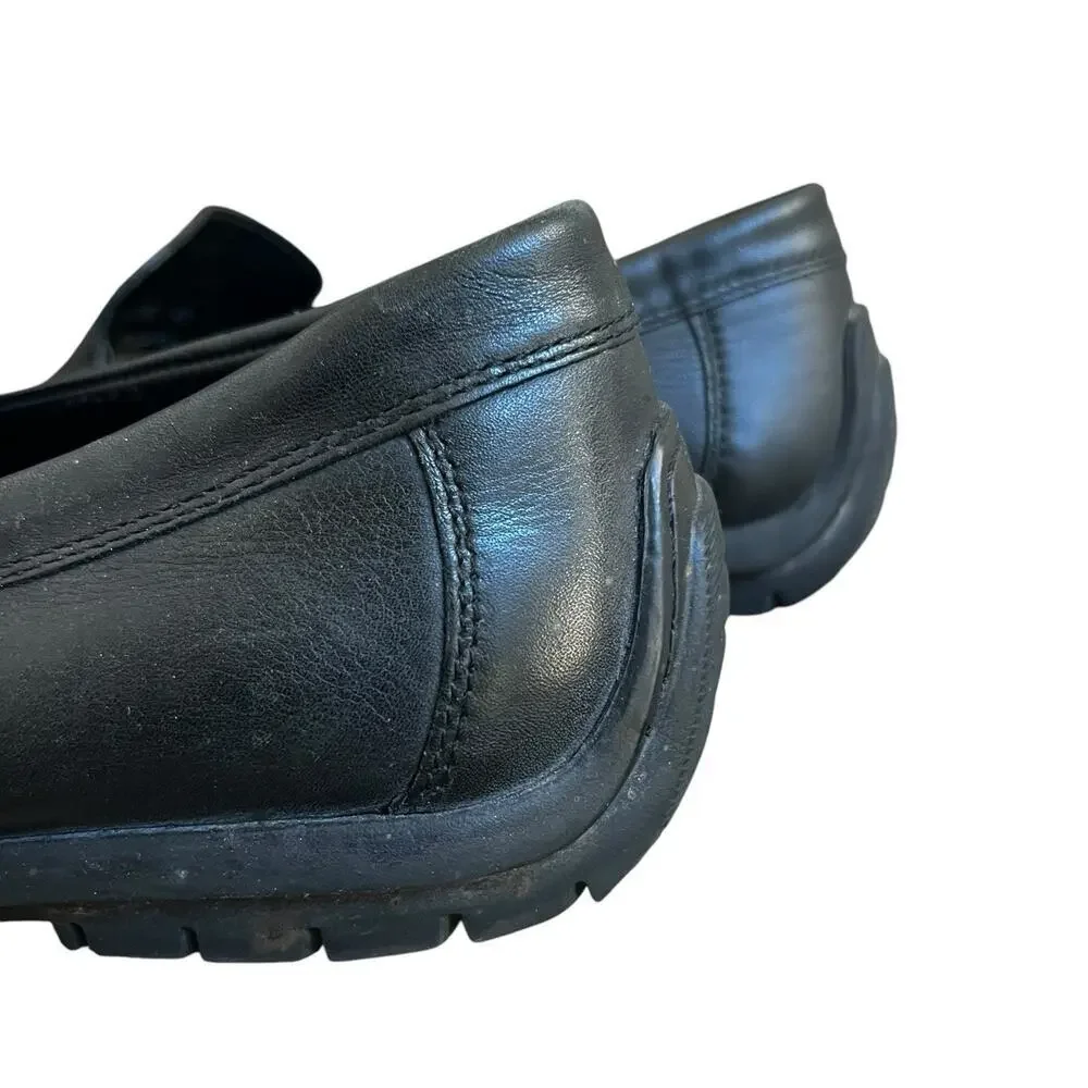 Ecco Black Leather Moc Driving Loafers Size 45 11-11.5 Slip On